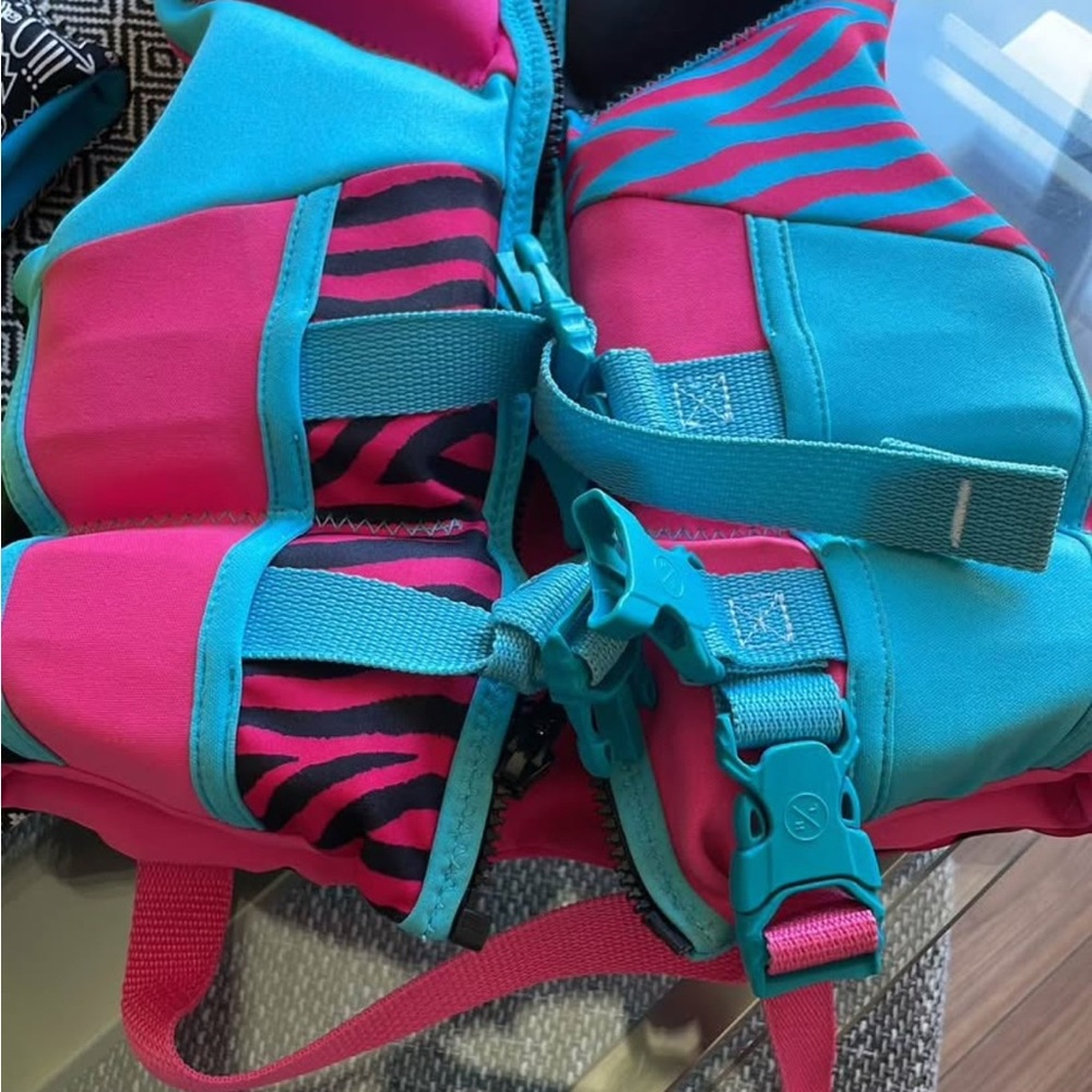 Pink and Teal Life Vest with Zebra Print